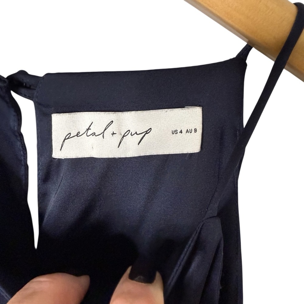 Petal and Pup Seychelles Navy Blue Midi Dress Size 4 Elegant Satin Formal - Picture 6 of 7